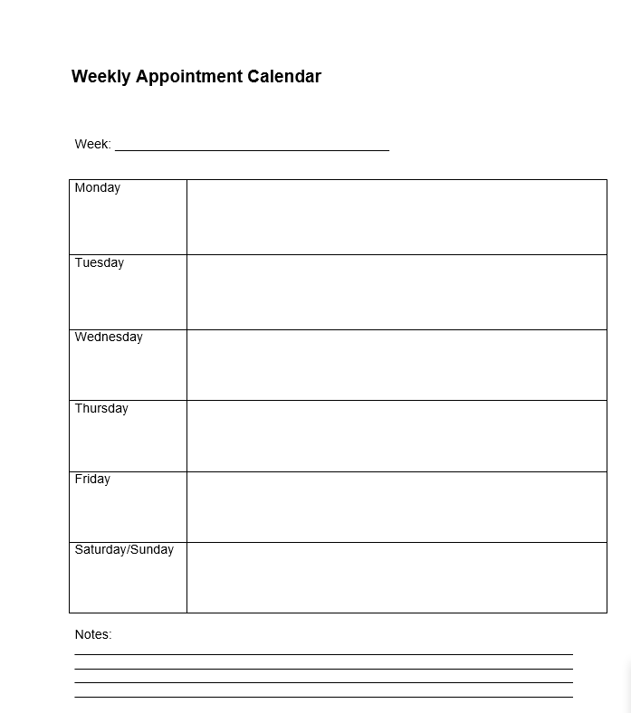weekly appointment calenda template