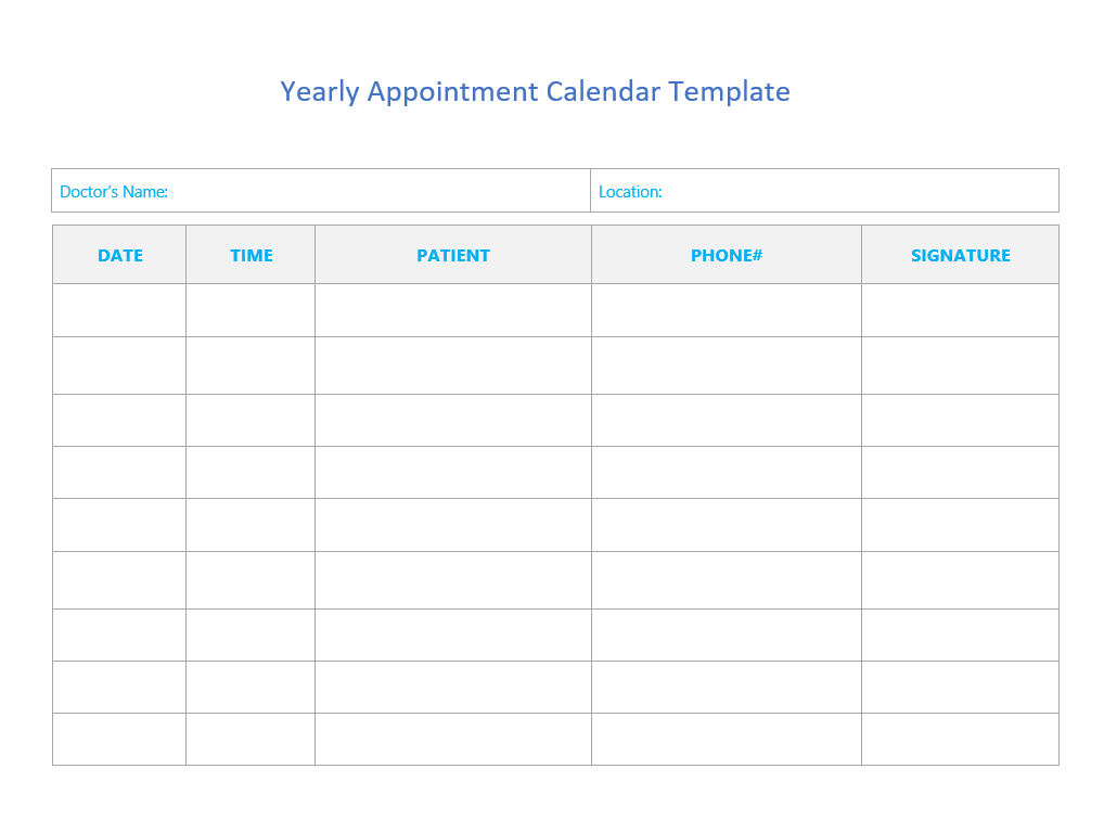 yearly appointment calendar template