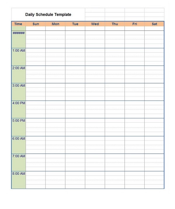 Daily schedule template excel