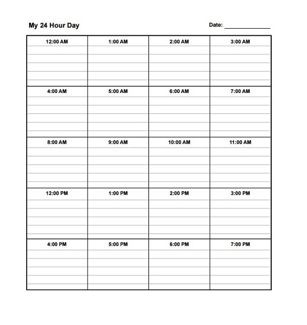 Daily schedule template hourly