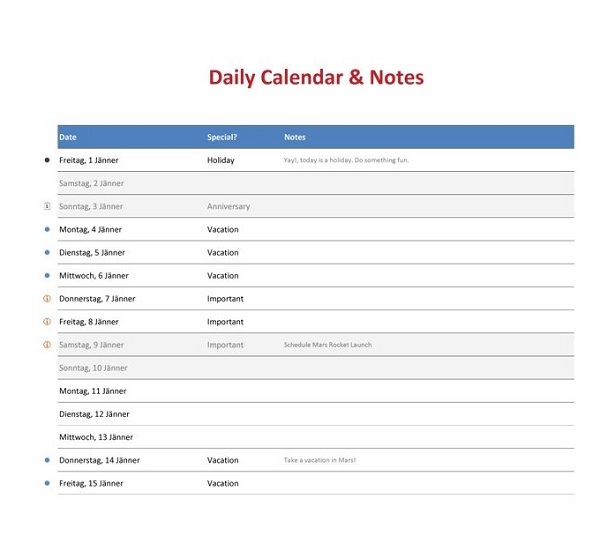 Daily schedule template google docs