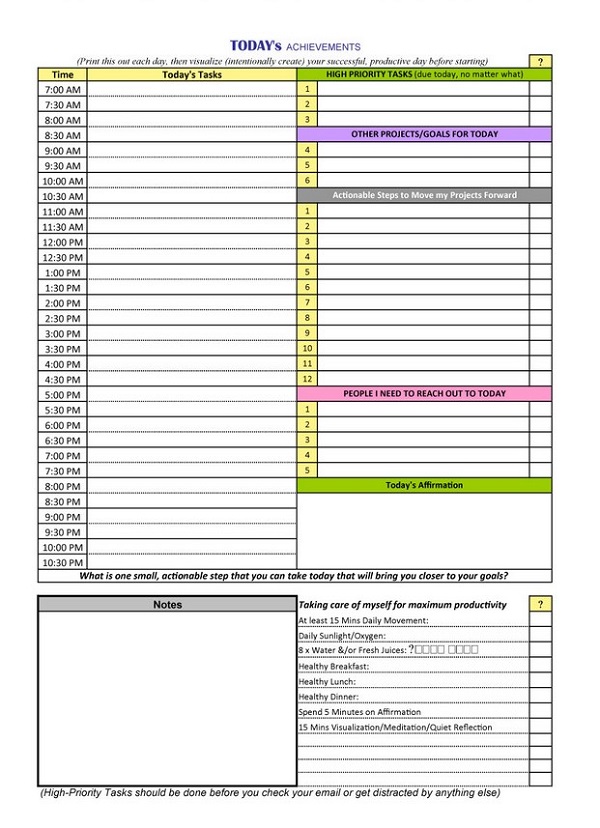 Daily schedule template xls