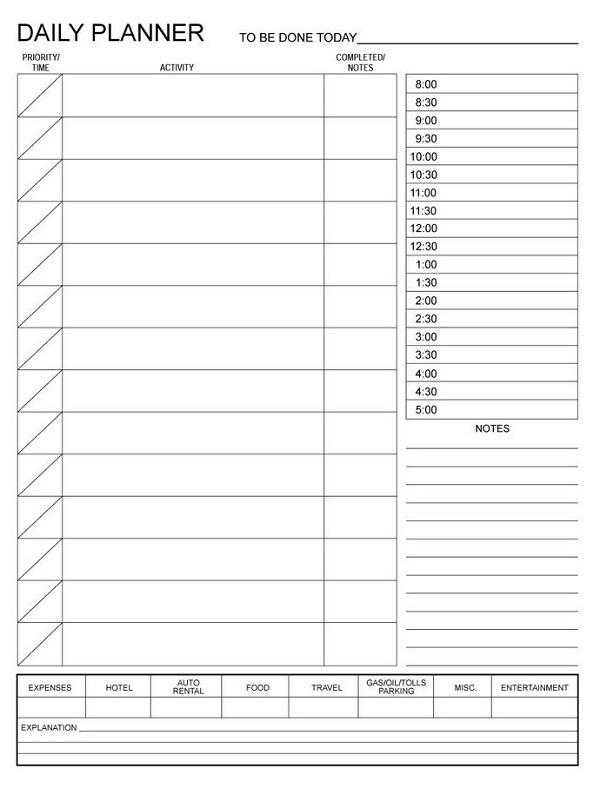 Daily schedule template word