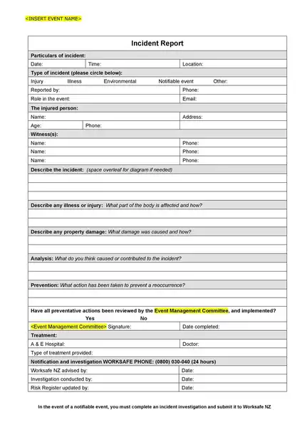 Sample Incident Report Template 17