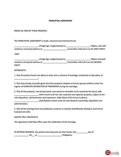 Simple Prenuptial Agreement Template By State 01