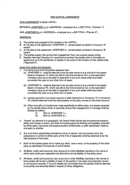 Simple Prenuptial Agreement Template By State 07