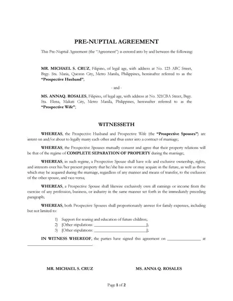 Simple Prenuptial Agreement Template By State 12