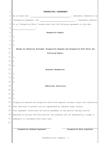 Simple Prenuptial Agreement Template By State 16