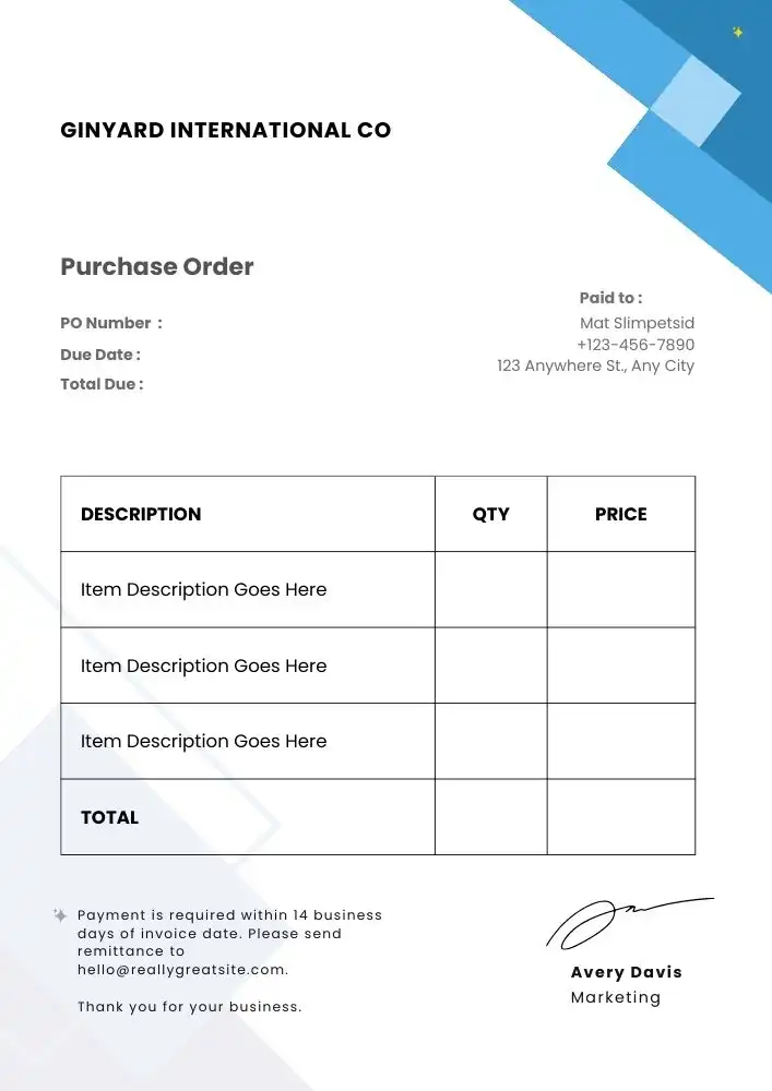 examples of purchase order templates 11
