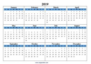 2019 calendar printable