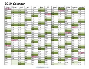 2019 calendar template word