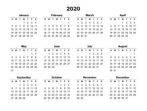 2020 calendar template