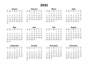 2021 calendar template