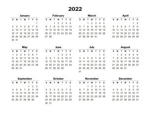 2022 calendar template