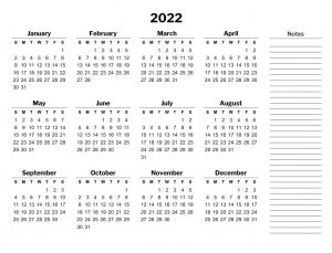 2022 calendar template with holidays