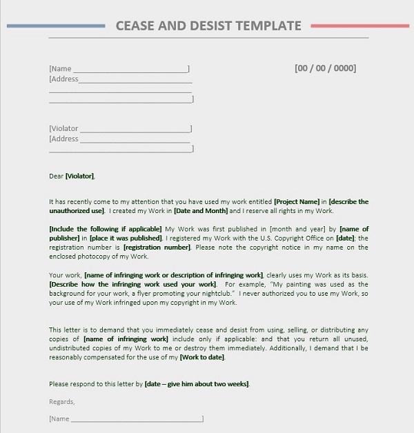 Cease And Desist Letter Template Free