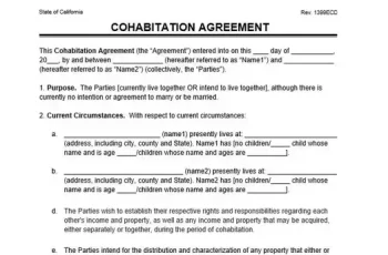 Example of Cohabitation Agreement Template