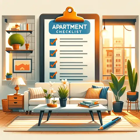 Free Apartment Checklist Template Show a bright and welcoming apartment living room, with a prominent