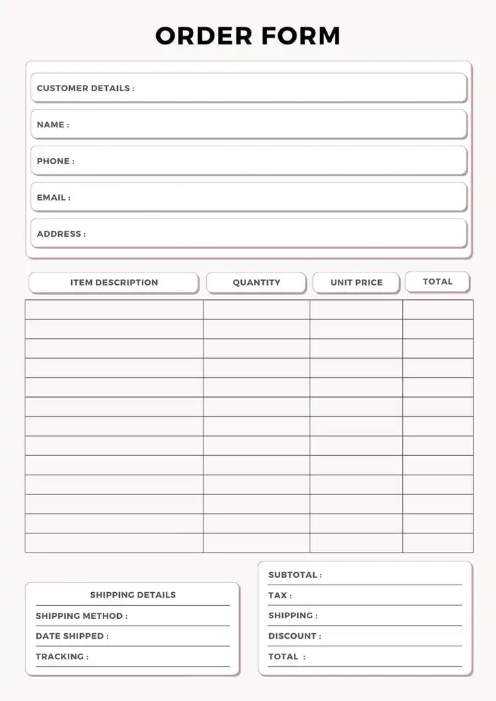 Free Sample Order Form Template 01