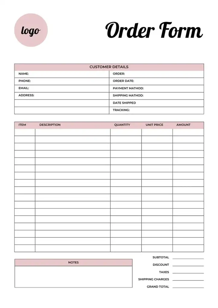 Free Sample Order Form Template 06
