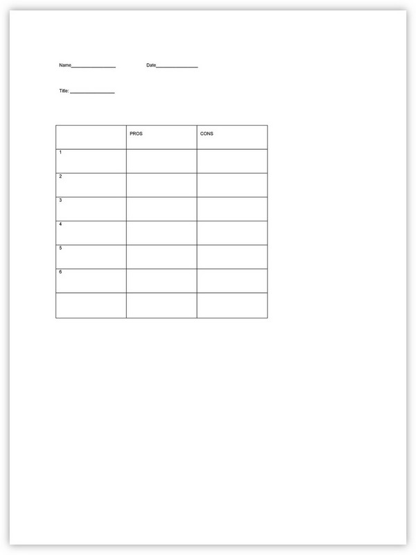 Pros and Cons List Template 10