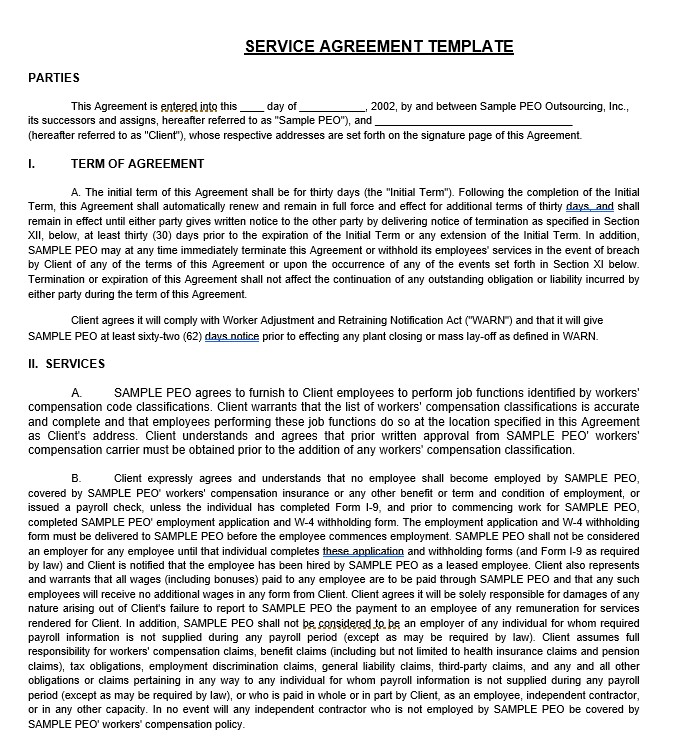 Service Agreement Template Word