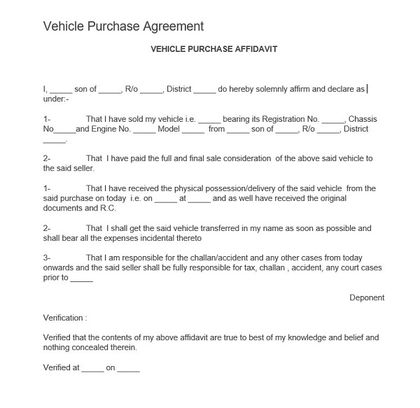 Vehicle Purchase Agreement Fee