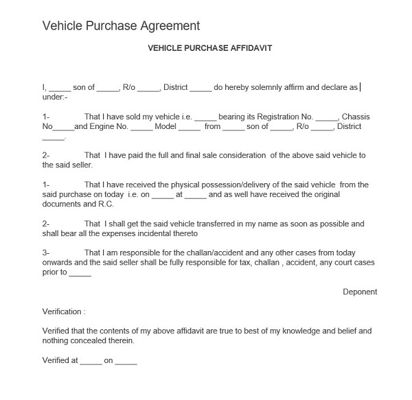 Vehicle Purchase Agreement Fee Vehicle Purchase Agreement Fee