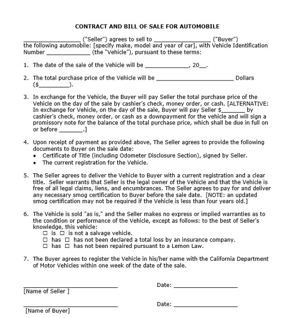 Vehicle Sales Contract with Seller Financing Vehicle Sales Contract with Seller Financing