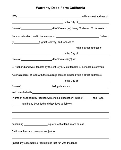 Warranty Deed Form California
