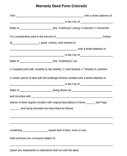 Warranty Deed Form Colorado