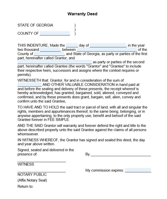 Warranty Deed Form Georgia