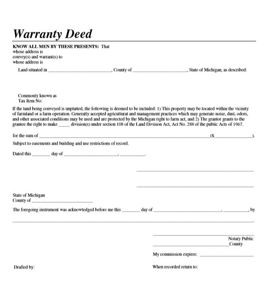 Warranty Deed Form Michigan