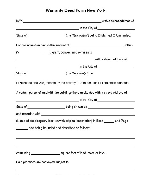 Warranty Deed Form New York