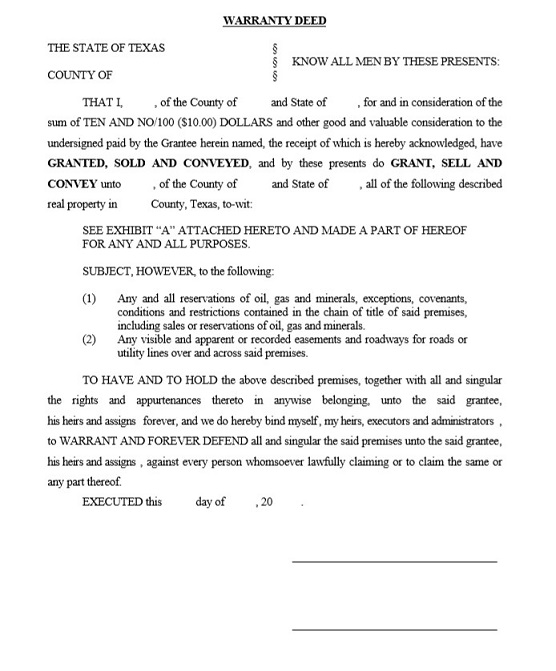 Warranty Deed Form Texas