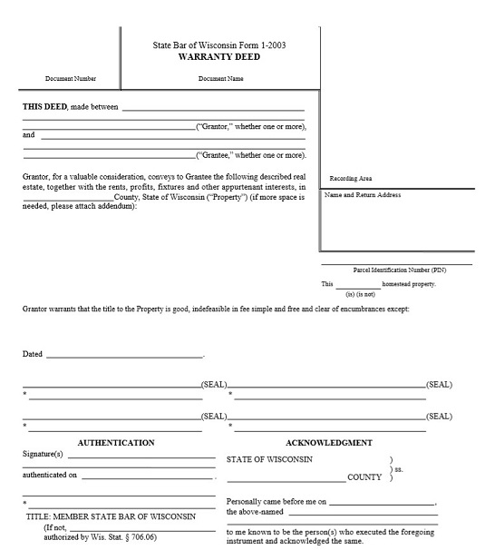 Warranty Deed Form Wisconsin