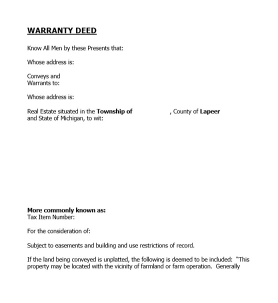 Warranty Deed Form