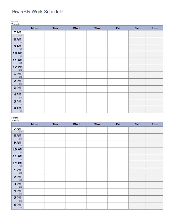Weekly Work Calendar Template