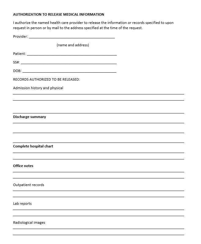 authorization to release medical information form