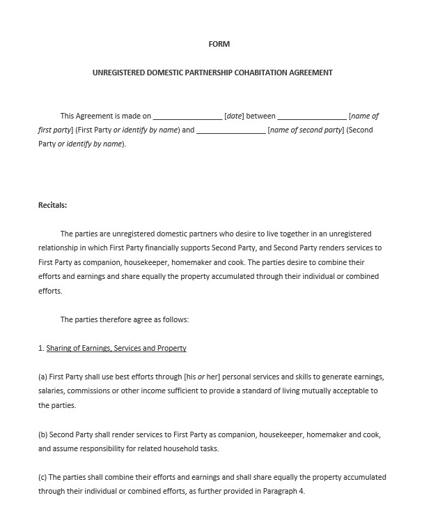 cohabitation agreement forms