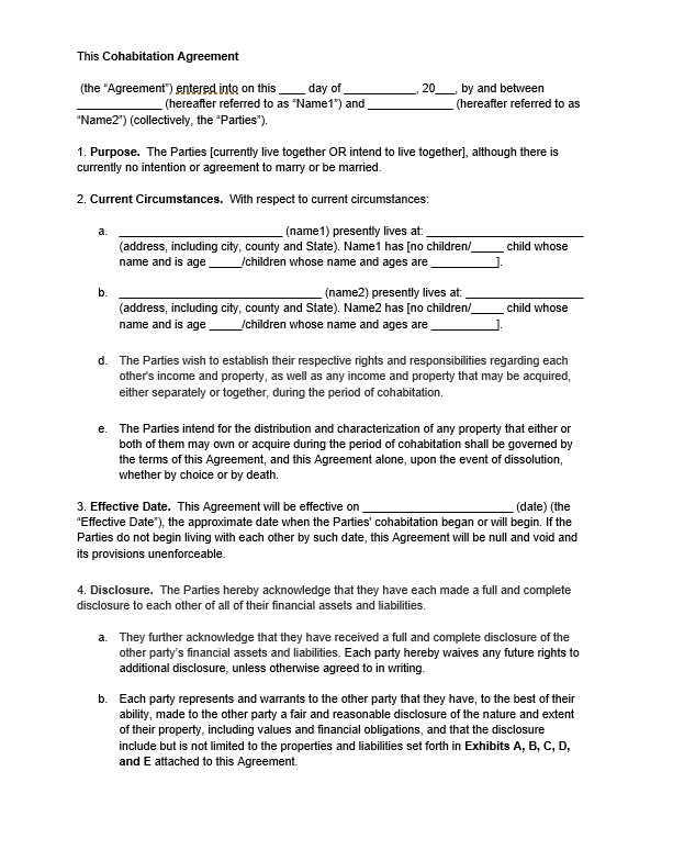 cohabitation agreement pdf