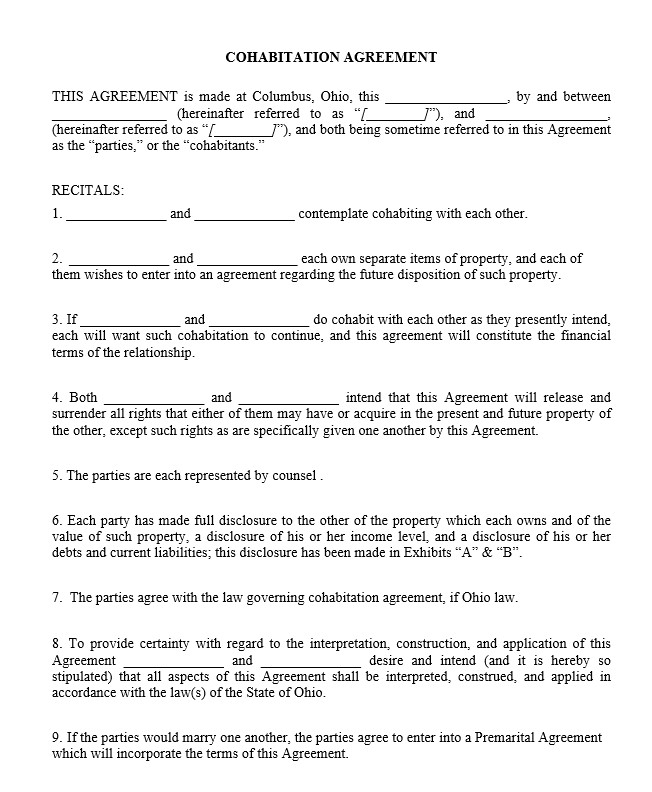 cohabitation agreement template free cohabitation agreement template free