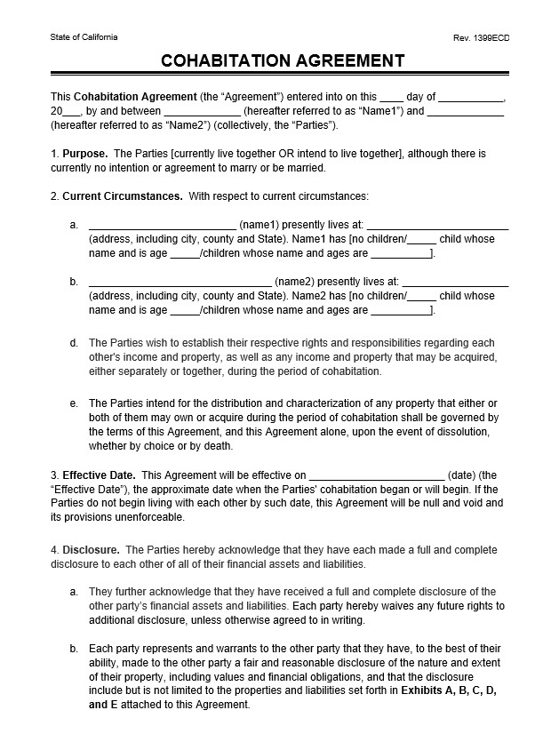 cohabitation agreement template