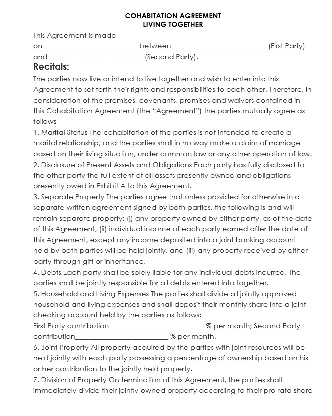 cohabitation separation agreement template cohabitation separation agreement template