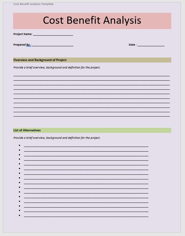 cost benefit analysis template word