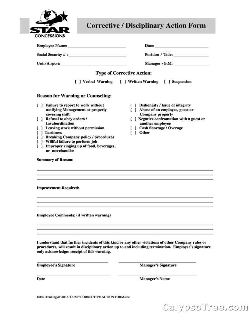 employee write up form sample 08