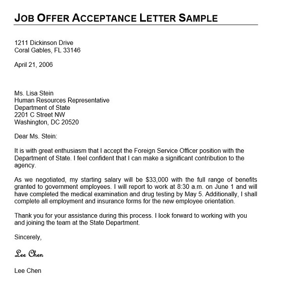 job offer acceptance letter reply
