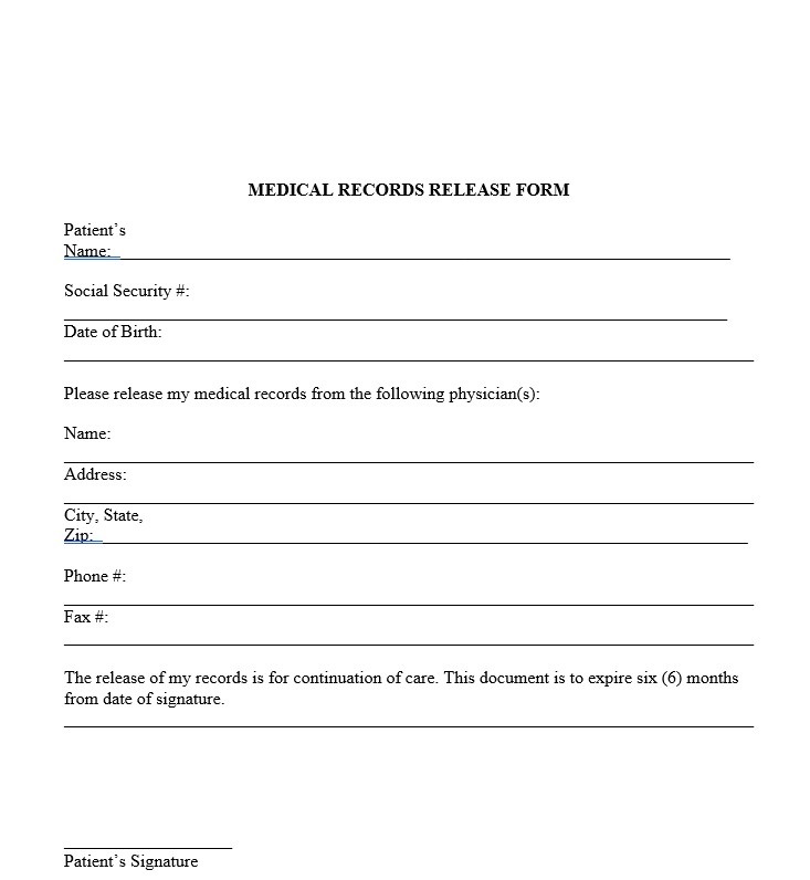 Medical record release form - Printable medical release form templates