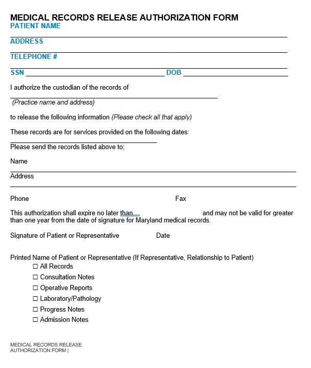 Medical records release authorization form - Printable medical release form templates