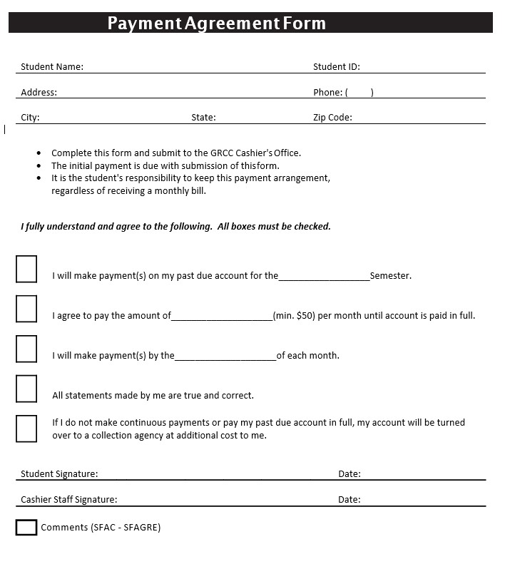payment agreement form sample